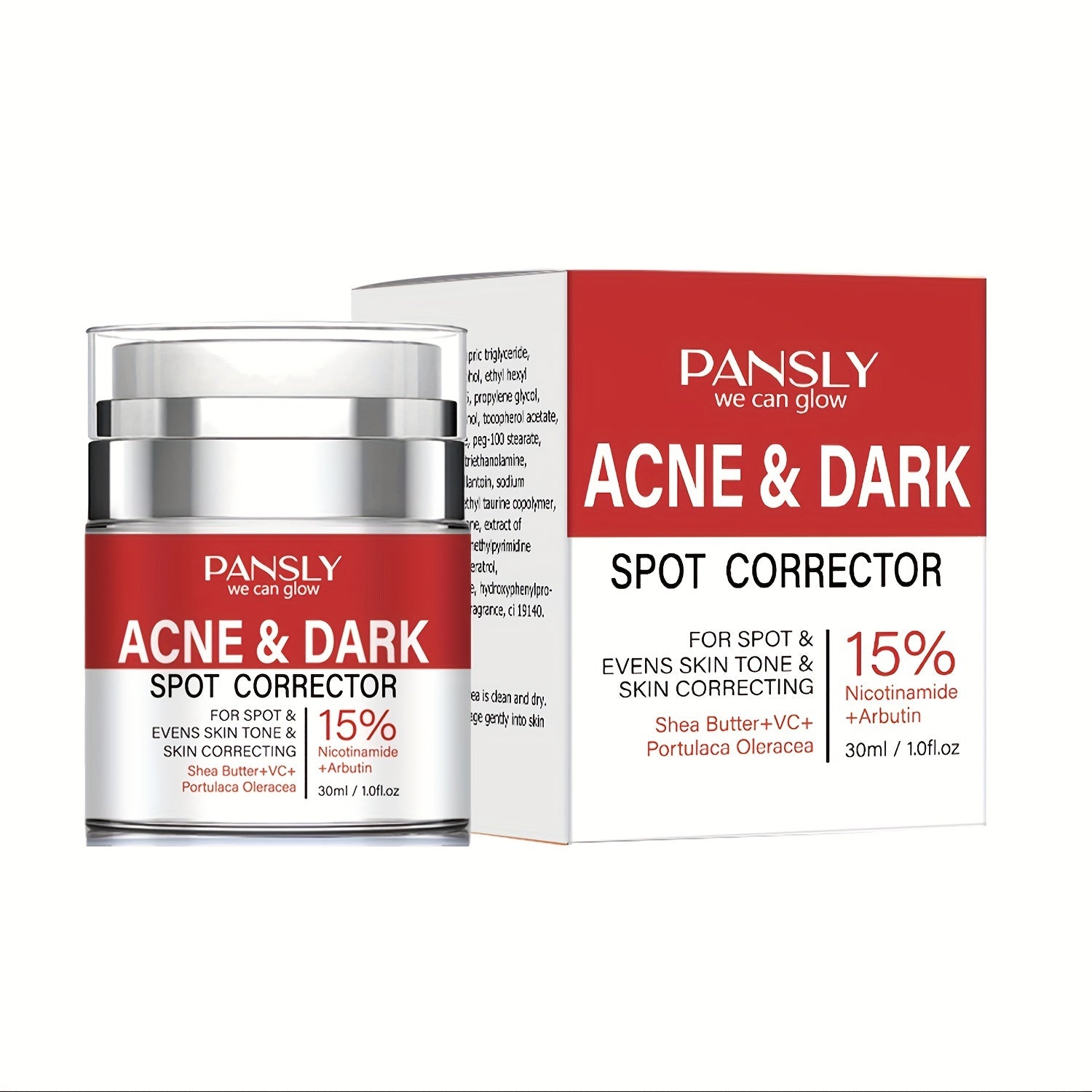 PANSLY 15% VC Acne & Dark Spot Corrector Cream - Hydrating Facial Brightening for All Skin Tones, Sun Spot & Freckle Reduction, Moisturizing Concealer for Face, Inner Thighs, Hands